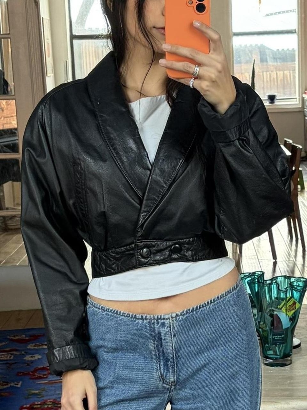 Wilson 80s Small Black Cropped Leather Jacket